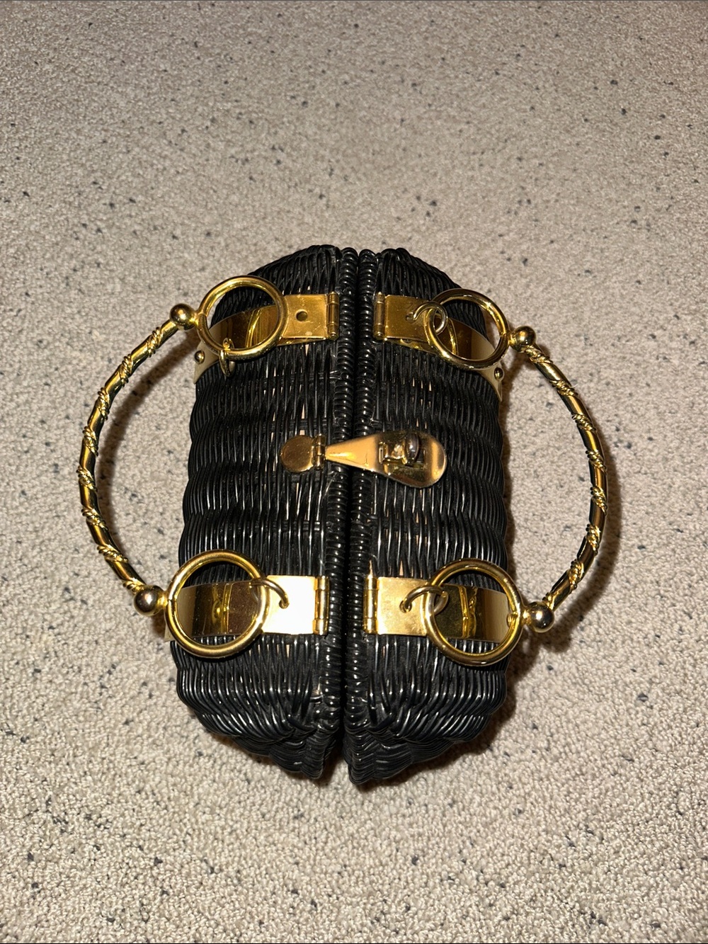 Vintage Black Woven Handbag with Gold Hardware - Picture 3 of 5